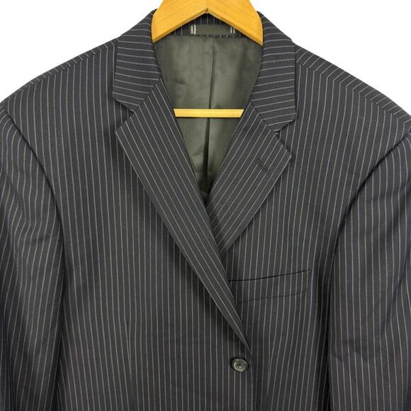 Bachrach Navy 3 Button 2 Piece Suit Jacket Pants Pinstriped Mens sz 46 Long - Picture 9 of 16